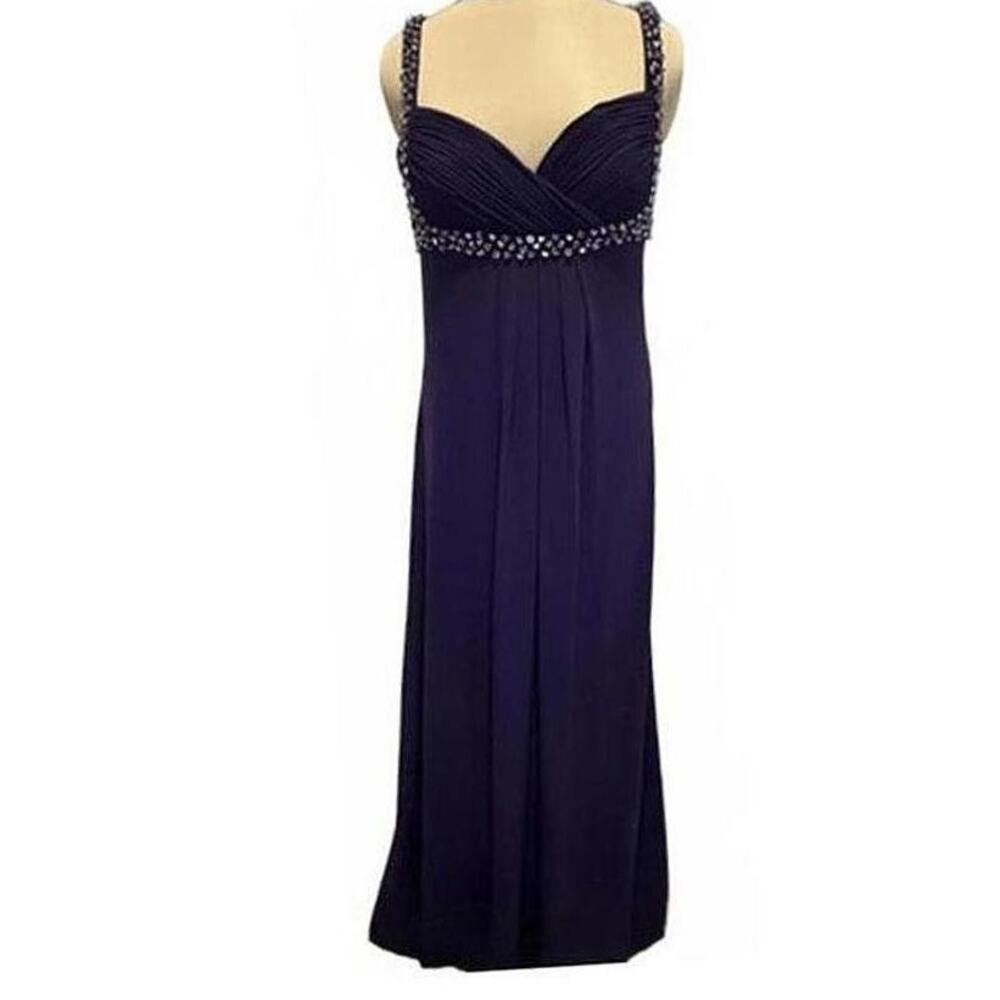 JS Boutique Elegant Purple Evening Gown with Beaded Straps and Waist sz 8P